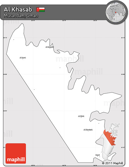 Silver Style Simple Map of Al Khasab, cropped outside