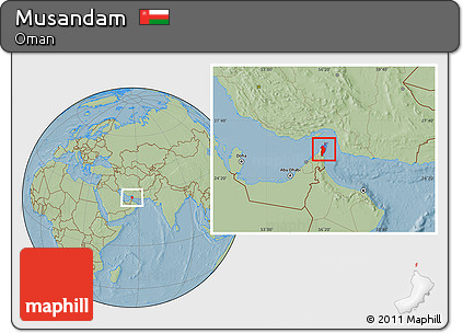Savanna Style Location Map of Musandam, hill shading
