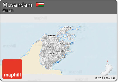 Classic Style Panoramic Map of Musandam, single color outside
