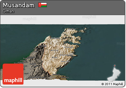 Satellite Panoramic Map of Musandam, darken
