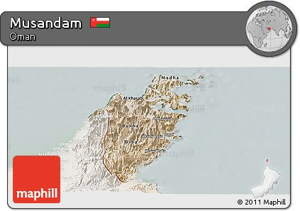 Satellite Panoramic Map of Musandam, lighten