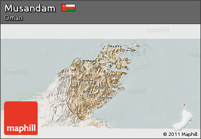 Satellite Panoramic Map of Musandam, lighten
