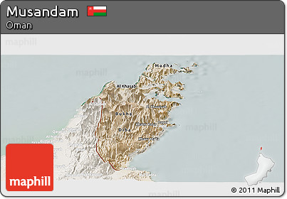 Satellite Panoramic Map of Musandam, lighten
