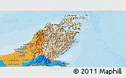Satellite Panoramic Map of Musandam, political shades outside