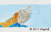 Shaded Relief Panoramic Map of Musandam, political shades outside