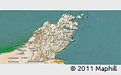 Shaded Relief Panoramic Map of Musandam, satellite outside