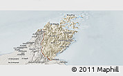 Shaded Relief Panoramic Map of Musandam, semi-desaturated
