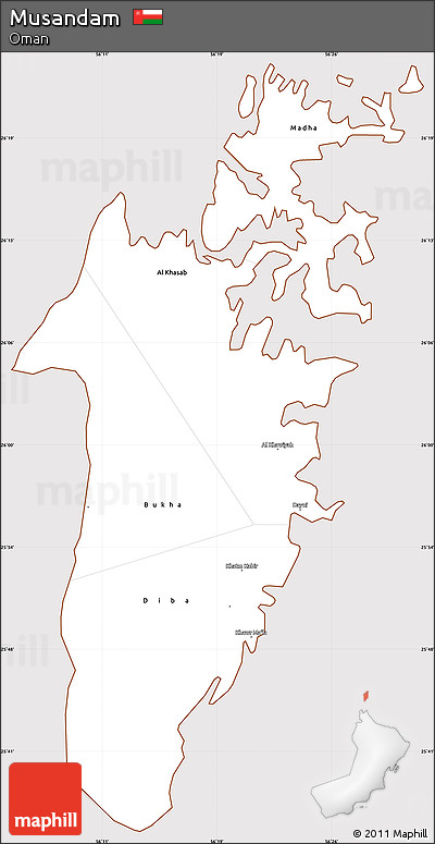Classic Style Simple Map of Musandam, cropped outside