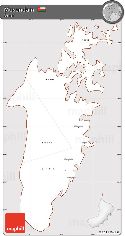 Classic Style Simple Map of Musandam, cropped outside