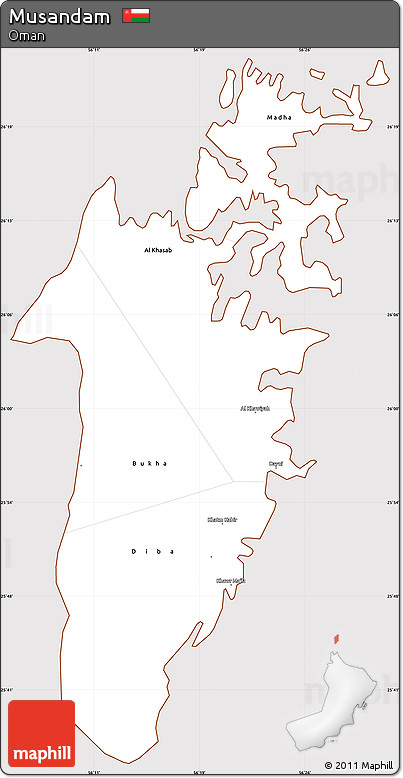 Classic Style Simple Map of Musandam, cropped outside