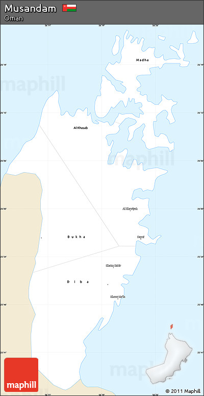 Classic Style Simple Map of Musandam, single color outside