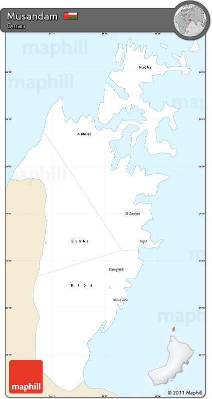Classic Style Simple Map of Musandam, single color outside