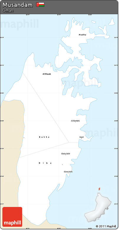 Classic Style Simple Map of Musandam, single color outside