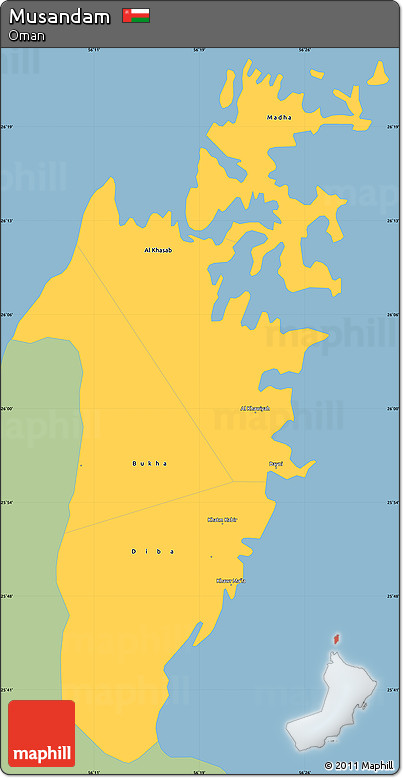 Savanna Style Simple Map of Musandam, single color outside