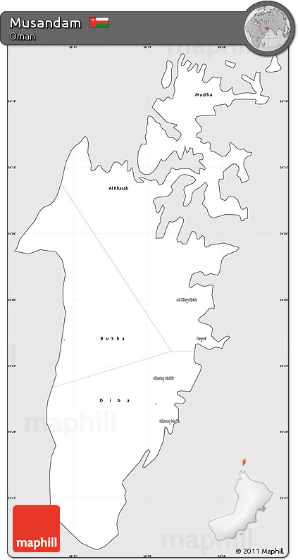 Silver Style Simple Map of Musandam, cropped outside