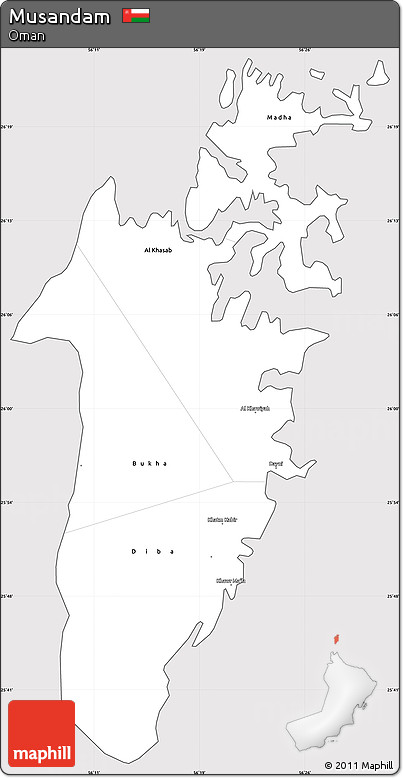 Silver Style Simple Map of Musandam, cropped outside