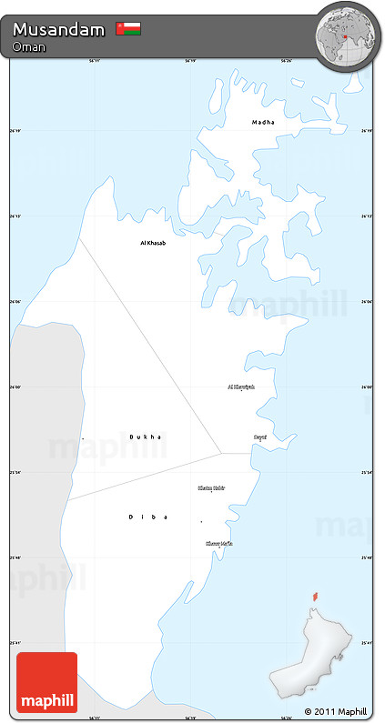 Silver Style Simple Map of Musandam, single color outside