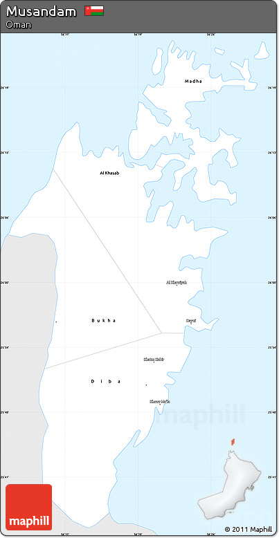 Silver Style Simple Map of Musandam, single color outside