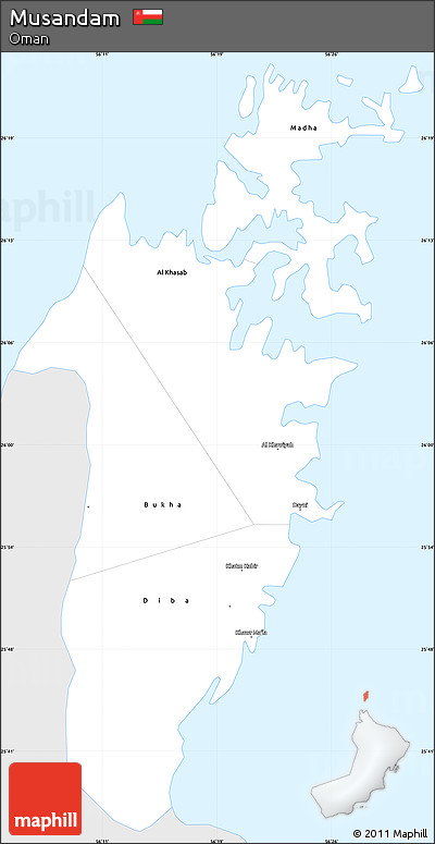 Silver Style Simple Map of Musandam, single color outside