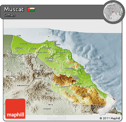Physical 3D Map of Muscat, semi-desaturated