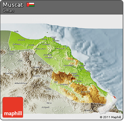 Physical 3D Map of Muscat, semi-desaturated
