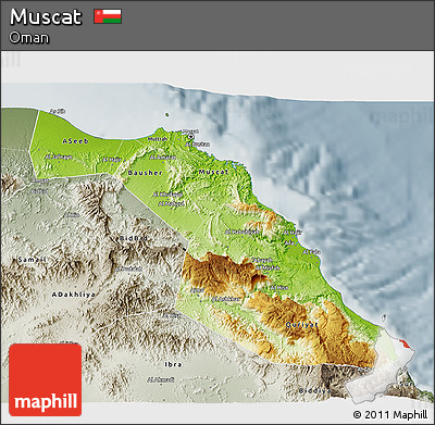 Physical 3D Map of Muscat, semi-desaturated
