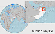 Gray Location Map of Muttrah, highlighted country, highlighted parent region, within the entire country, hill shading
