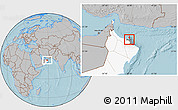 Gray Location Map of Muttrah, highlighted country, highlighted parent region, hill shading