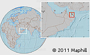 Gray Location Map of Muttrah, highlighted parent region, within the entire country, hill shading