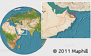 Satellite Location Map of Muttrah, highlighted parent region, within the entire country