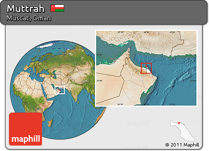 Satellite Location Map of Muttrah, highlighted parent region