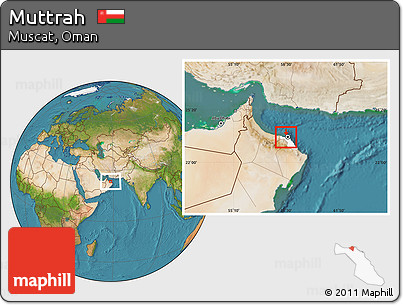 Satellite Location Map of Muttrah, highlighted parent region