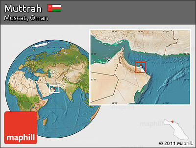 Satellite Location Map of Muttrah, highlighted parent region