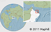 Savanna Style Location Map of Muttrah, highlighted country, highlighted parent region, hill shading