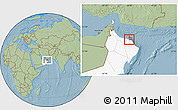 Savanna Style Location Map of Muttrah, highlighted country, hill shading
