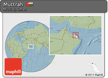 Savanna Style Location Map of Muttrah, highlighted parent region, hill shading