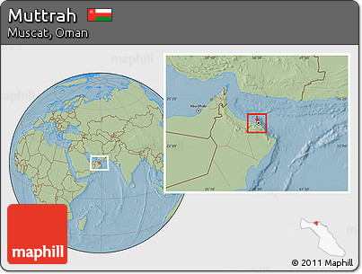 Savanna Style Location Map of Muttrah, hill shading