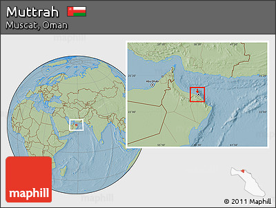 Savanna Style Location Map of Muttrah, hill shading