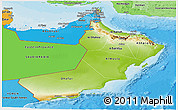 Physical Panoramic Map of Oman, political shades outside