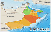 Political Panoramic Map of Oman, shaded relief outside