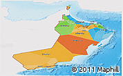 Political Panoramic Map of Oman, single color outside, shaded relief sea