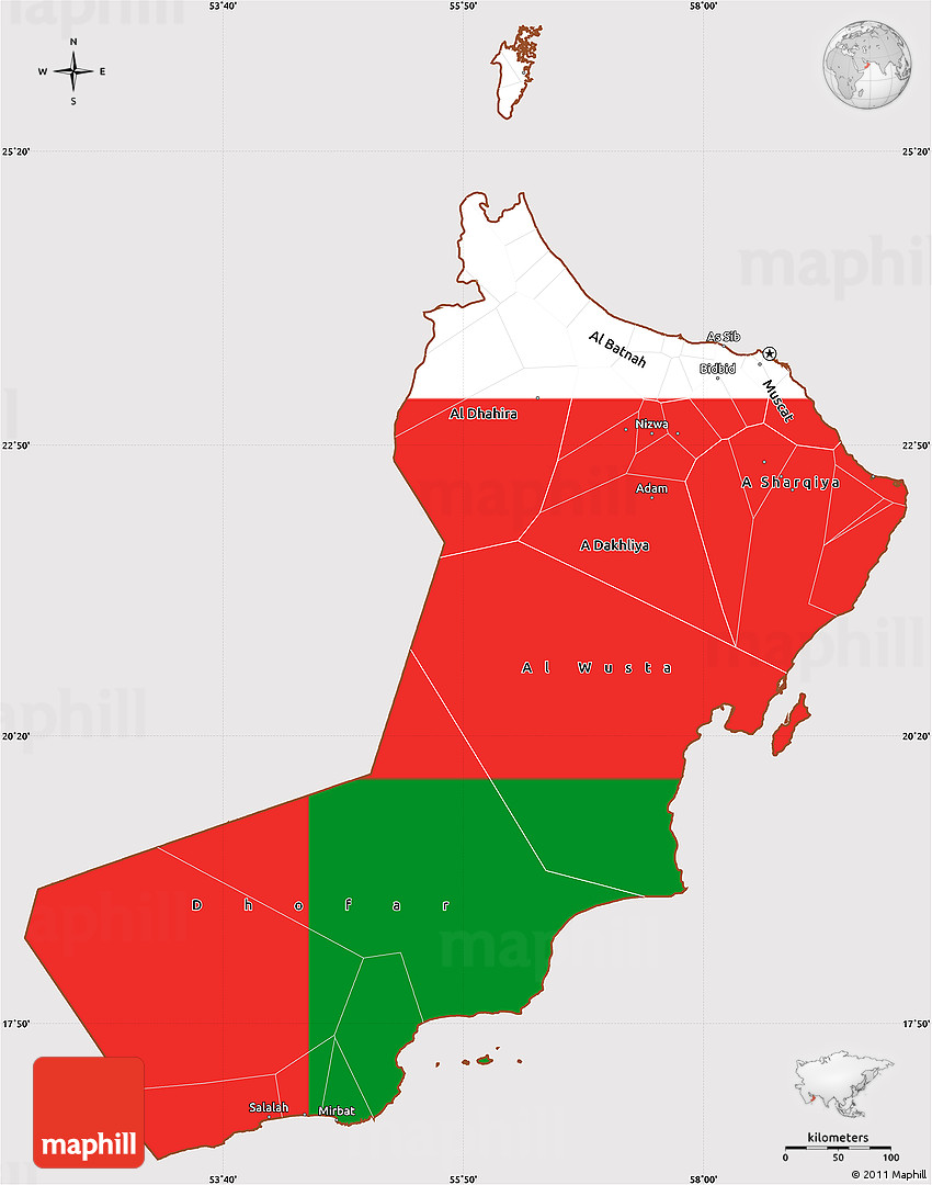 Flag Simple Map of Oman