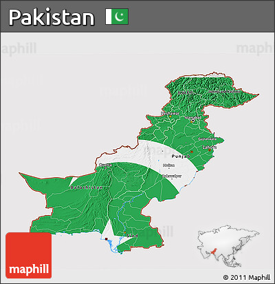 Flag 3D Map of Pakistan, flag aligned to the middle