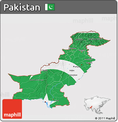 Flag 3D Map of Pakistan, flag aligned to the middle