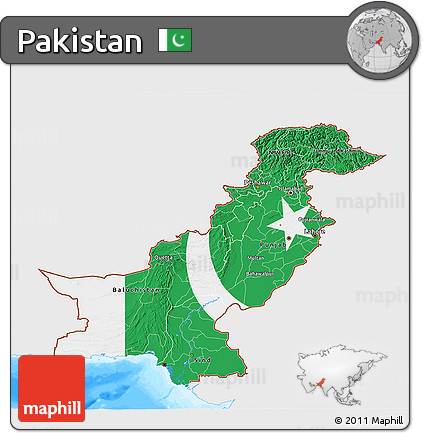 Flag 3D Map of Pakistan, single color outside, bathymetry sea