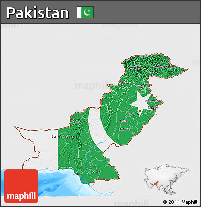 Flag 3D Map of Pakistan, single color outside, bathymetry sea