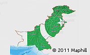 Flag 3D Map of Pakistan, single color outside, bathymetry sea, shaded relief sea, flag centered