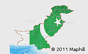 Flag 3D Map of Pakistan, single color outside, bathymetry sea, shaded relief sea