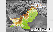 Physical 3D Map of Pakistan, darken, desaturated