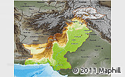 Physical 3D Map of Pakistan, darken, semi-desaturated, land only
